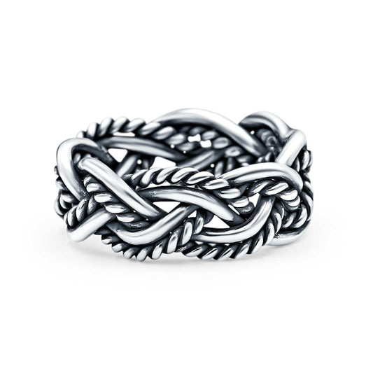 Infinity Crisscross Weave Oxidized Band Thumb Ring (8mm)