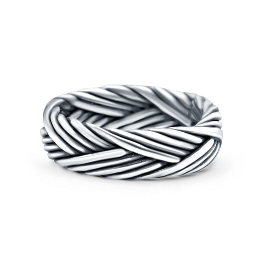 Fan Braided Oxidized Band Thumb Ring (6mm)