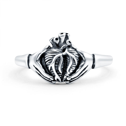 Human Heart Oxidized Band Thumb Ring (10mm)