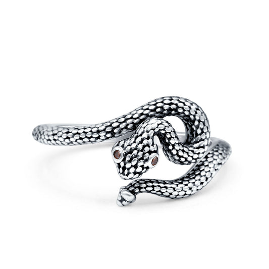 Garnet CZ Red Eye Snake Oxidized Band Thumb Ring (12mm)