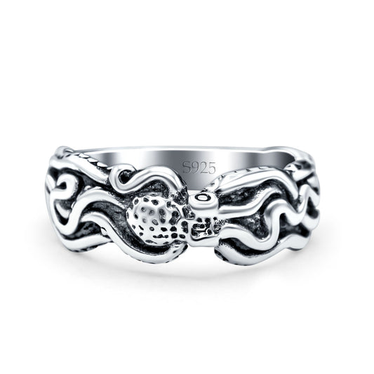 Octopus Oxidized Band Thumb Ring (7mm)