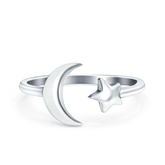 Moon & Star Oxidized Band Thumb Ring (10mm)