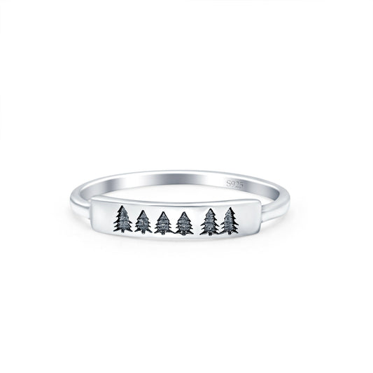 Christmas Trees Oxidized Band Thumb Ring (3mm)