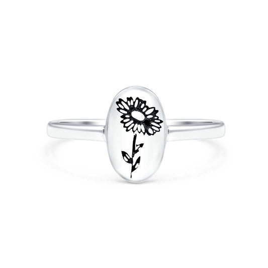 Flowers Oxidized Band Thumb Ring (9.5mm)