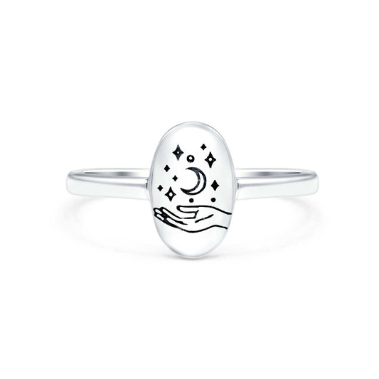 Celestial Hand Oxidized Band Thumb Ring (9.5mm)