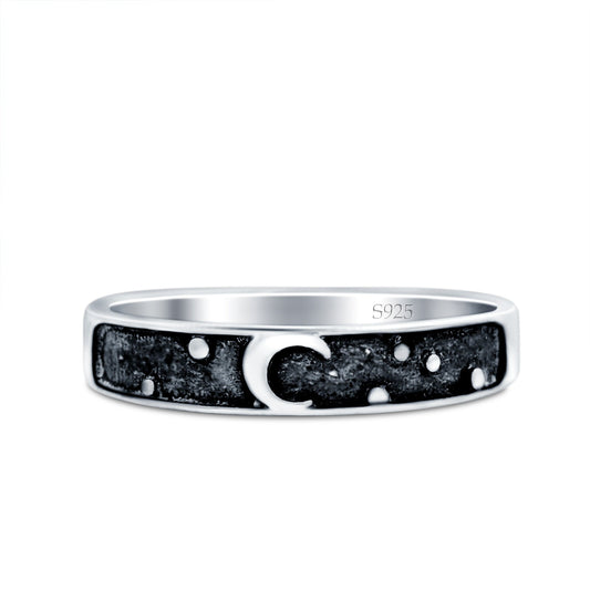Moon & Stars Band Oxidized Thumb Ring (4mm)