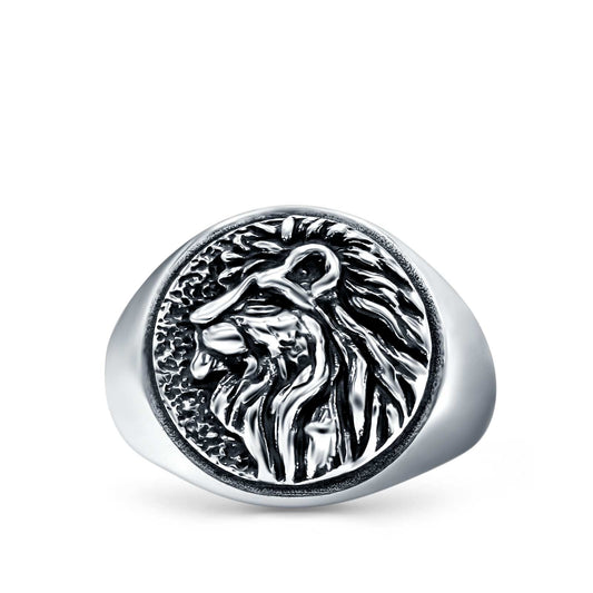 Lion Oxidized Band Thumb Ring (17mm)