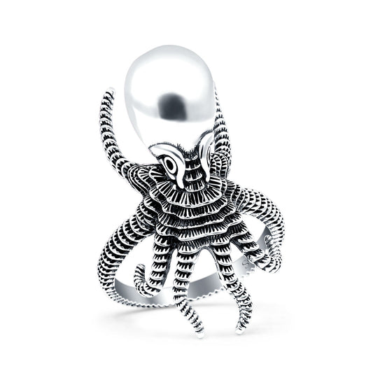 Octopus Oxidized Band Thumb Ring (30mm)