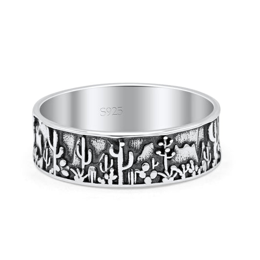 Desert Design Cactus Traditional Oxidized Band Thumb Ring 7mm