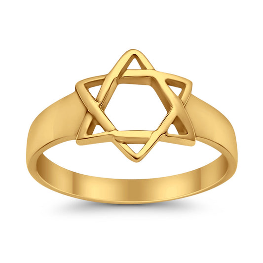 Jewish Star Ring Yellow Tone Star of David Judaism Band
