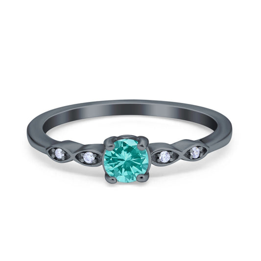Petite Dainty Wedding Ring Round Black Tone, Simulated Paraiba Tourmaline CZ