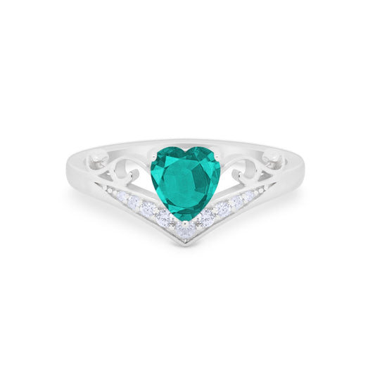 Heart Filigree Thumb Ring Round Simulated Paraiba Tourmaline CZ