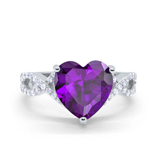 Art Deco Heart Promise Twisted Shank Simulated Amethyst CZ Wedding Ring