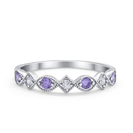 Art Deco Stacking Half Eternity Simulated Amethyst CZ Wedding Ring