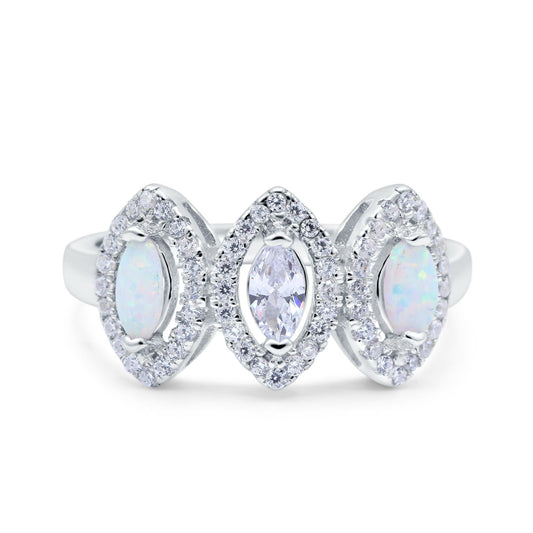 Halo Marquise Three Stone Simulated Cubic Zirconia Wedding Bridal Ring