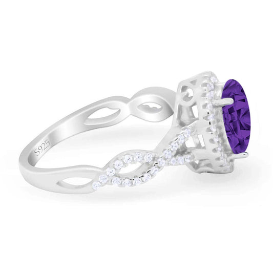 Oval Amethyst CZ Halo Twisted Ring