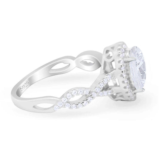 Oval Cubic Zirconia Halo Twisted Ring