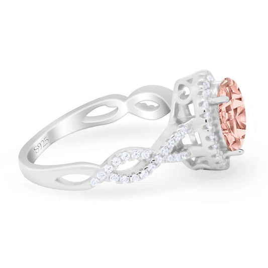 Oval Morganite CZ Halo Twisted Ring