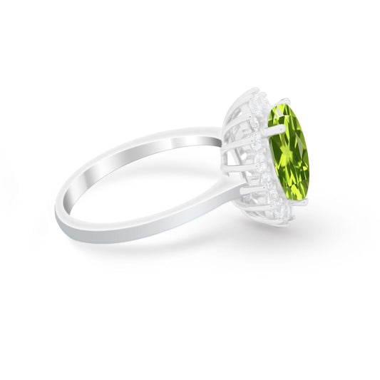 Floral Halo Oval Simulated Peridot CZ Wedding Engagement Ring