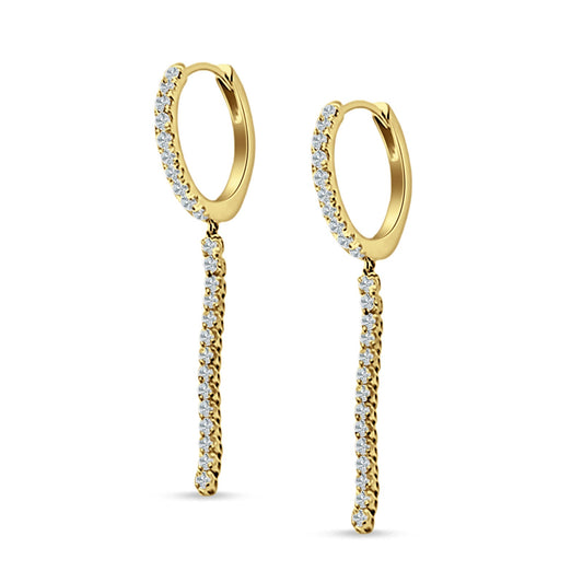 Drop Dangle Hoop Earrings CZ Yellow Tone