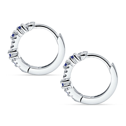 Round CZ & Blue Sapphire CZ Huggie Hoop Earrings