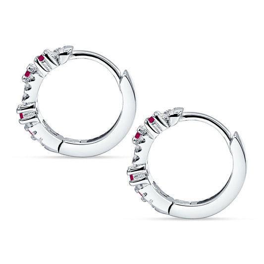 Round CZ & Ruby CZ Huggie Hoop Earrings