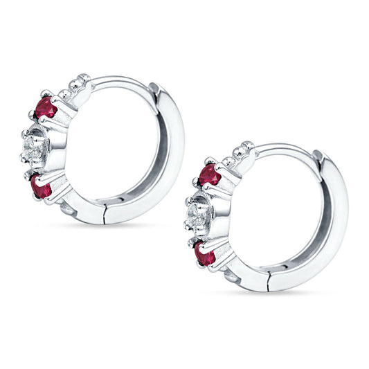 Round CZ & Ruby CZ Trio Huggie Hoop Earrings
