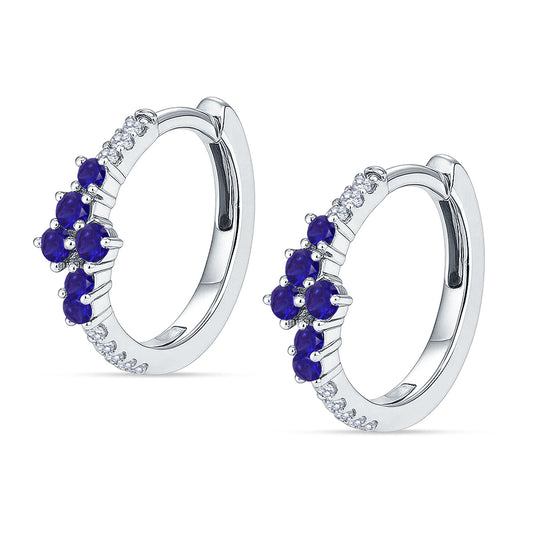 Round CZ & Blue Sapphire CZ Huggie Hoop Earrings