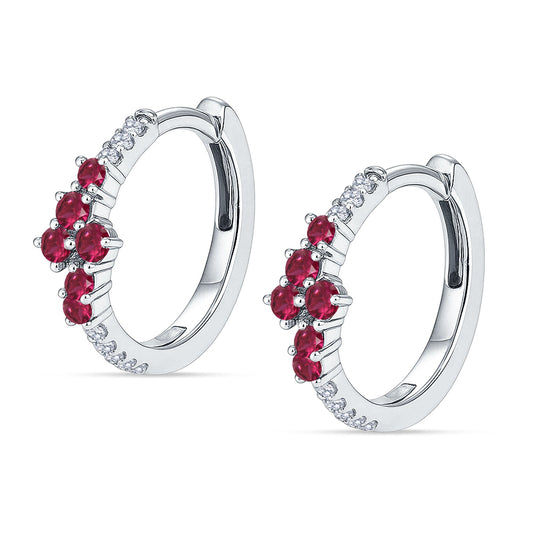 Round CZ & Ruby CZ Huggie Hoop Earrings