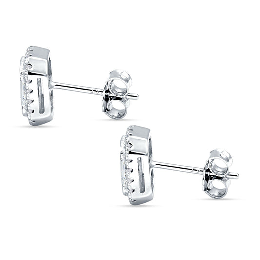 Emerald Cut CZ Halo Stud Earrings