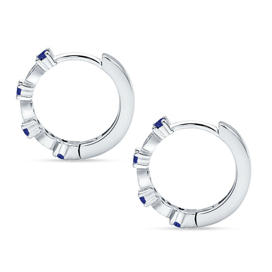 Round Cluster CZ & Blue Sapphire CZ Huggie Hoop Earrings