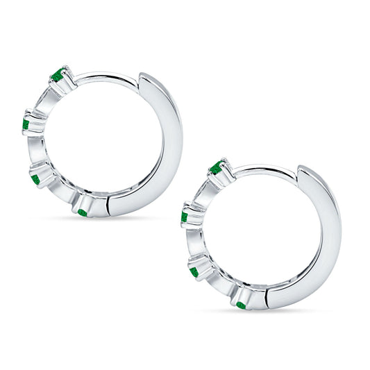 Round Cluster CZ & Green Emerald CZ Huggie Hoop Earrings