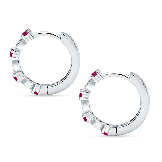 Round Cluster CZ & Ruby CZ Huggie Hoop Earrings