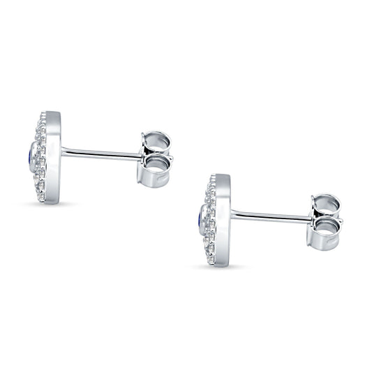 Evil Eye Stud Earrings Blue Sapphire CZ