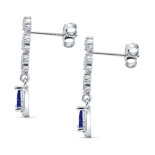 Dangle Pear Stud Earrings Blue Sapphire CZ