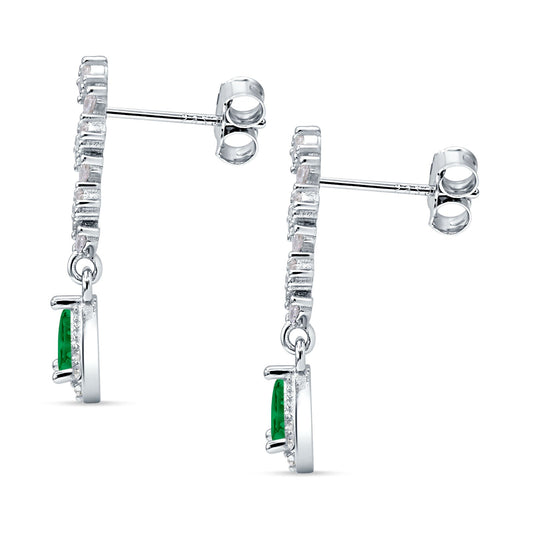 Dangle Pear Stud Earrings Green Emerald CZ