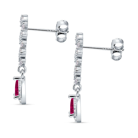 Dangle Pear Stud Earrings Ruby CZ