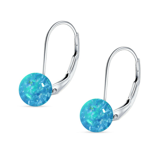Round Lab Created Blue Opal Leverback Earrings