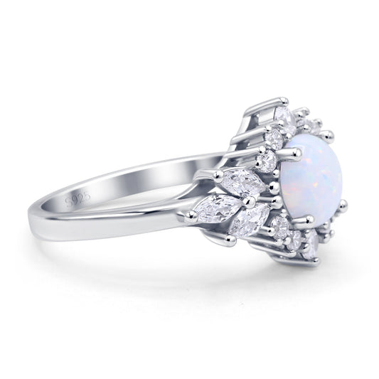 Art Deco Round Engagement Ring Lab Created White Opal