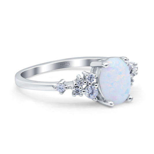 Oval Art Deco Lab Created White Opal Bridal Wedding Engagement Ring