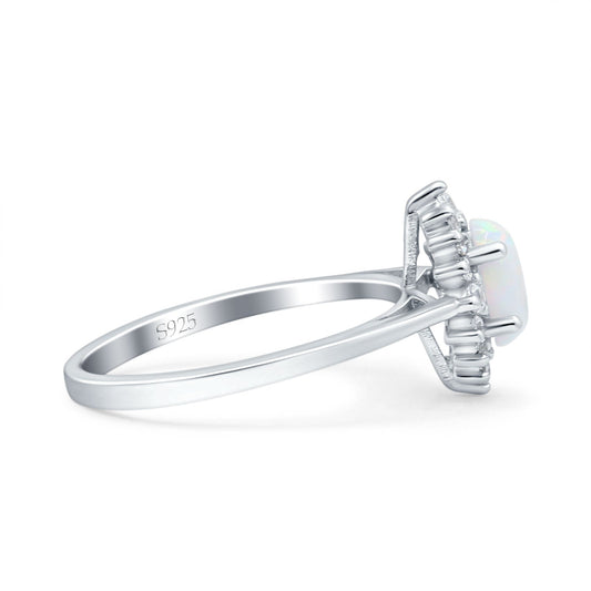 Halo Oval Art Deco Bridal Wedding Ring Lab Created White Opal