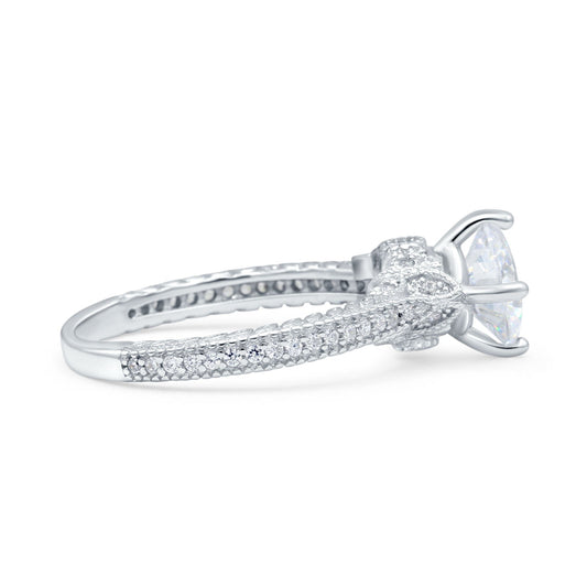 Art Deco Wedding Bridal Ring Round Simulated Cubic Zirconia