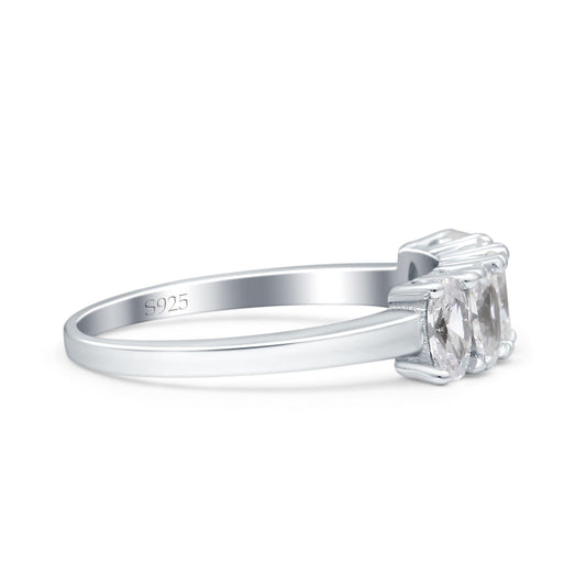 Half Eternity Ring Wedding Engagement Band Oval Simulated Cubic Zirconia