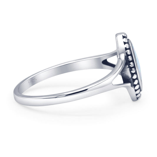 Marquise Lab Created White Opal Beaded Ring