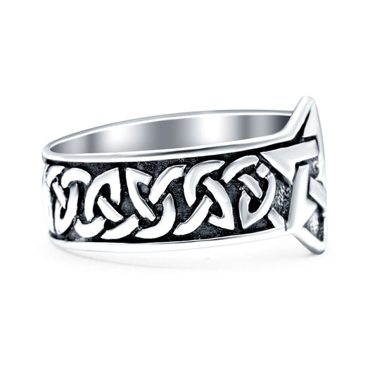 Celtic Pentagram Star Oxidized Band Thumb Ring (15mm)