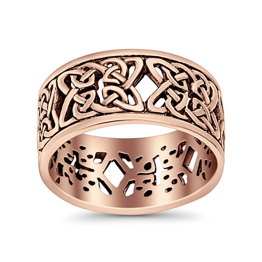 Weave Celtic Oxidized Band Solid Rose Tone Thumb Ring (10mm)
