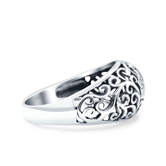 Flower Oxidized Band Thumb Ring (10mm)