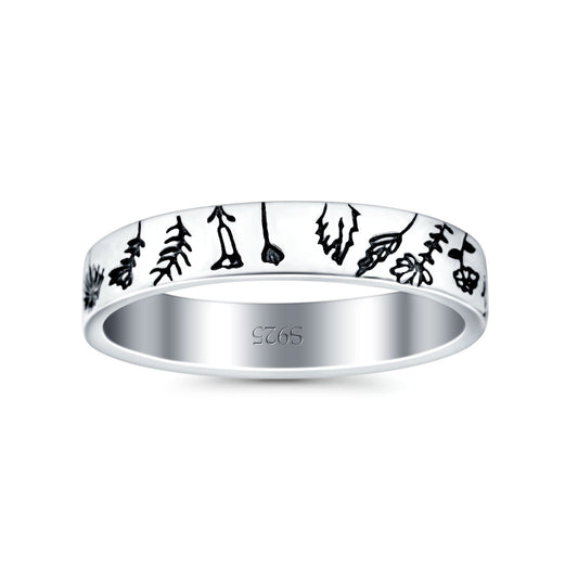 Flowers Ring Oxidized Band Thumb Ring (4mm)