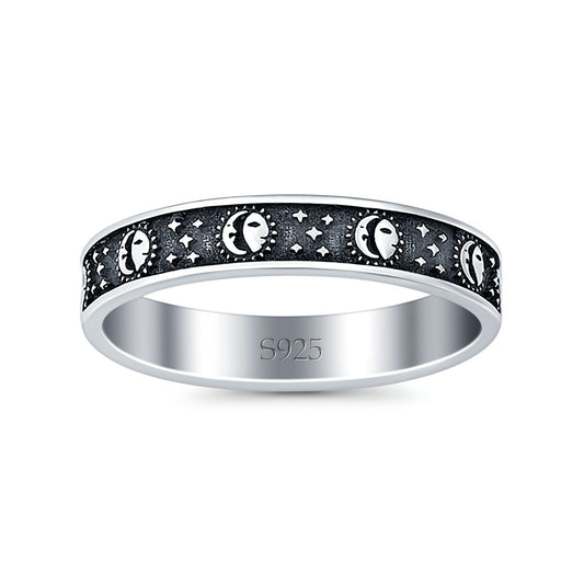 Moon & Sun Oxidized Band Thumb Ring (4mm)