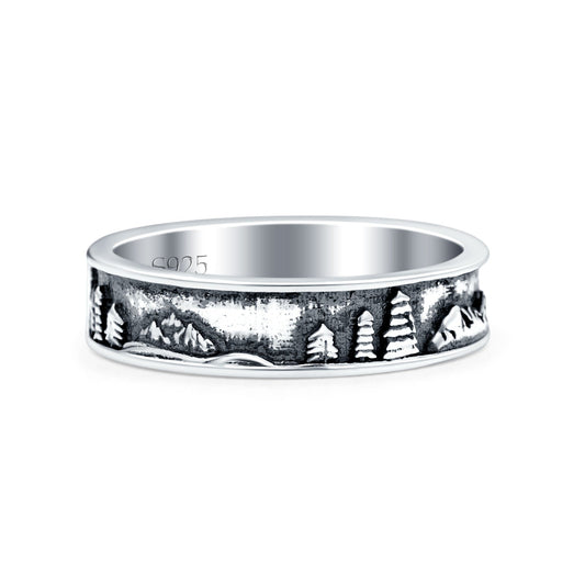 Mountains & Trees Oxidized Band Thumb Ring (5mm)